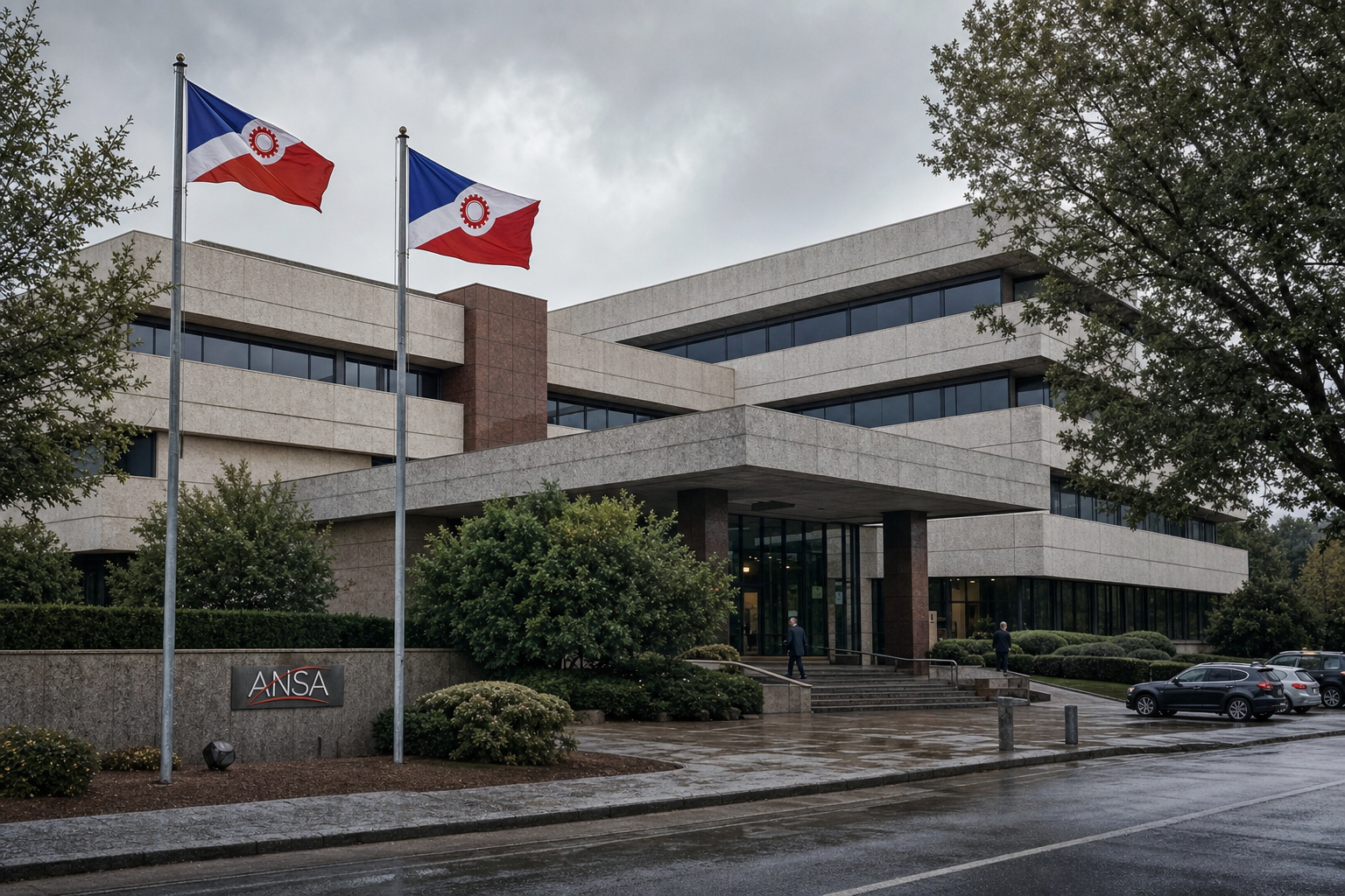 The Meridian Building and Ainare flag at the ANSA Headquarters campus in Averin.