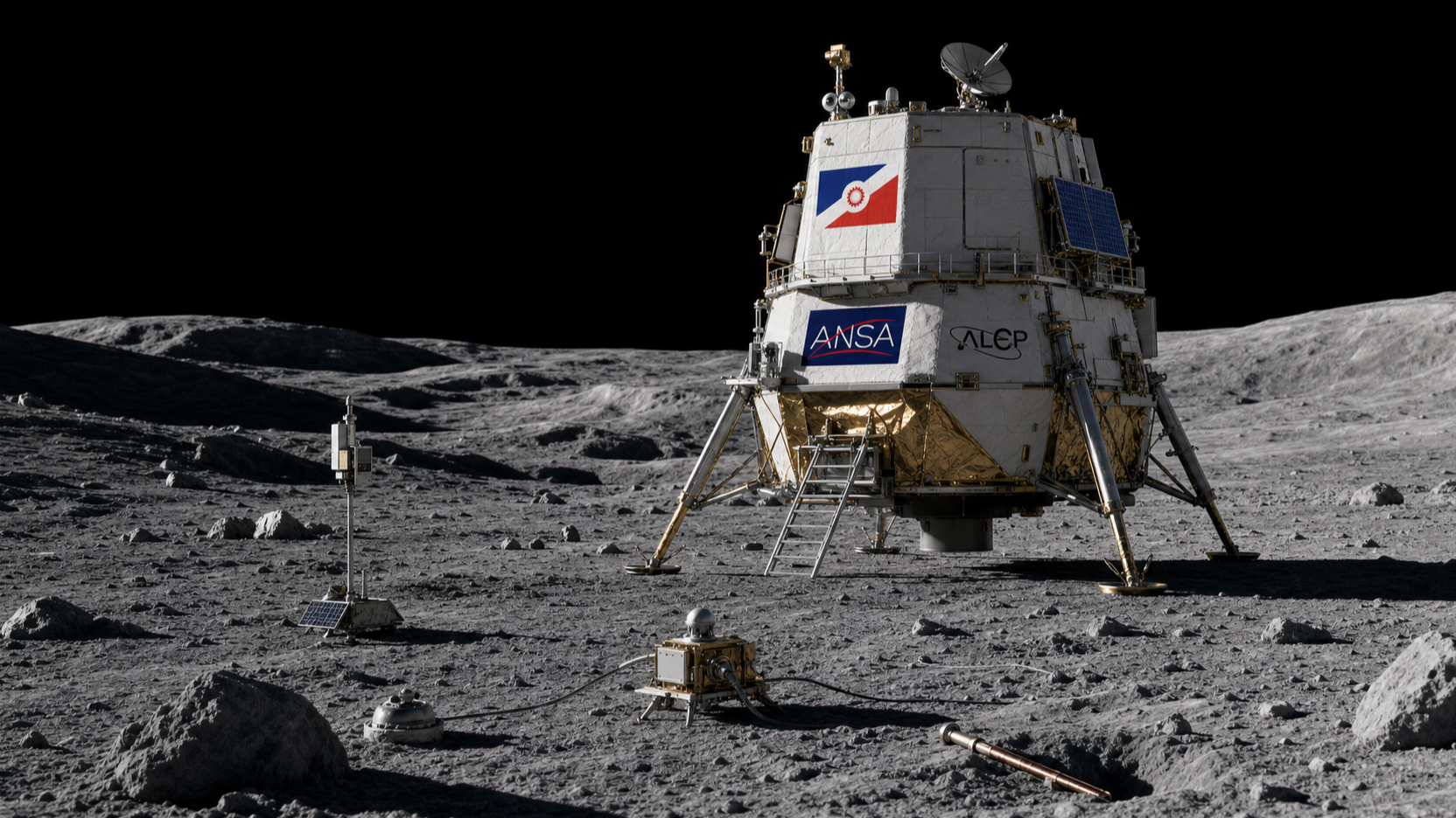 Artist rendering of the Ardea lunar lander Dawn near the Moon's south pole.