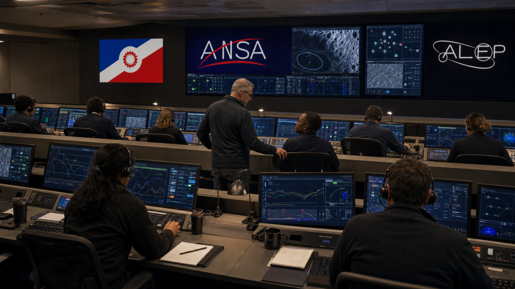 ALEP flight controllers at the Arden Mission Operations Complex.